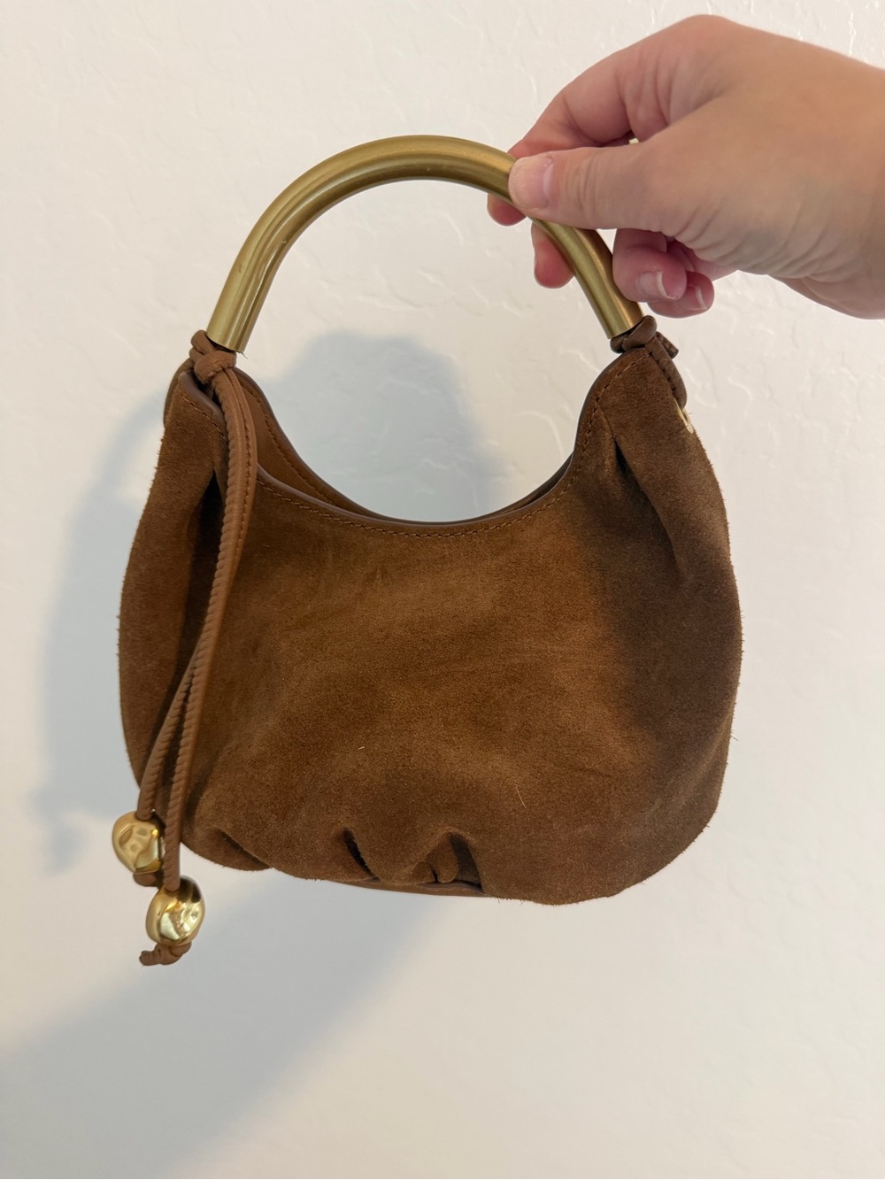 Madewell Brown Suede Mini Hobo with Gold Handle